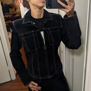 Live A Little Black Suede Trucker Jacket Zip Up Size M